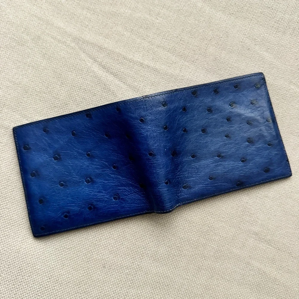RARE🔹Hermes🔹Portefeuille MC2 Copernic Exotic Ostrich Leather Bifold Wallet